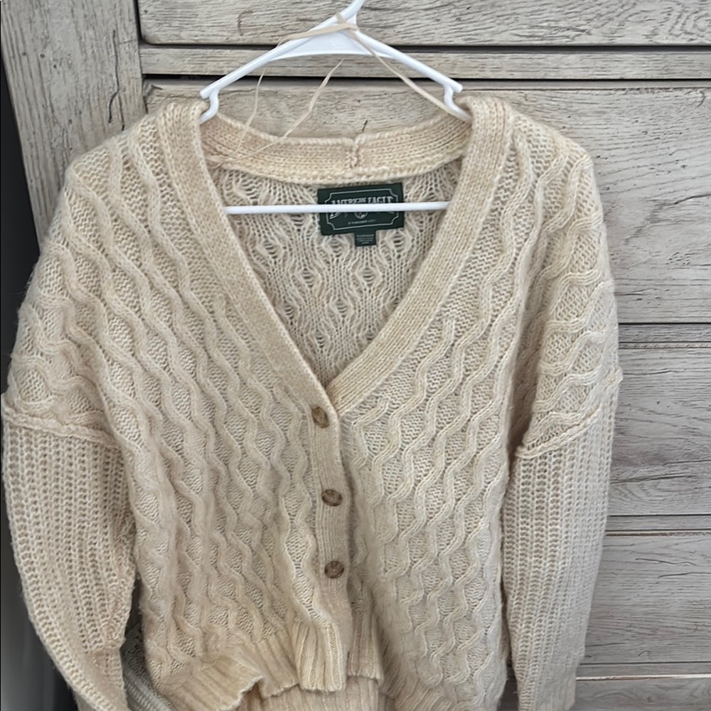 American Eagle Women's Cream Cable Knit Sweater